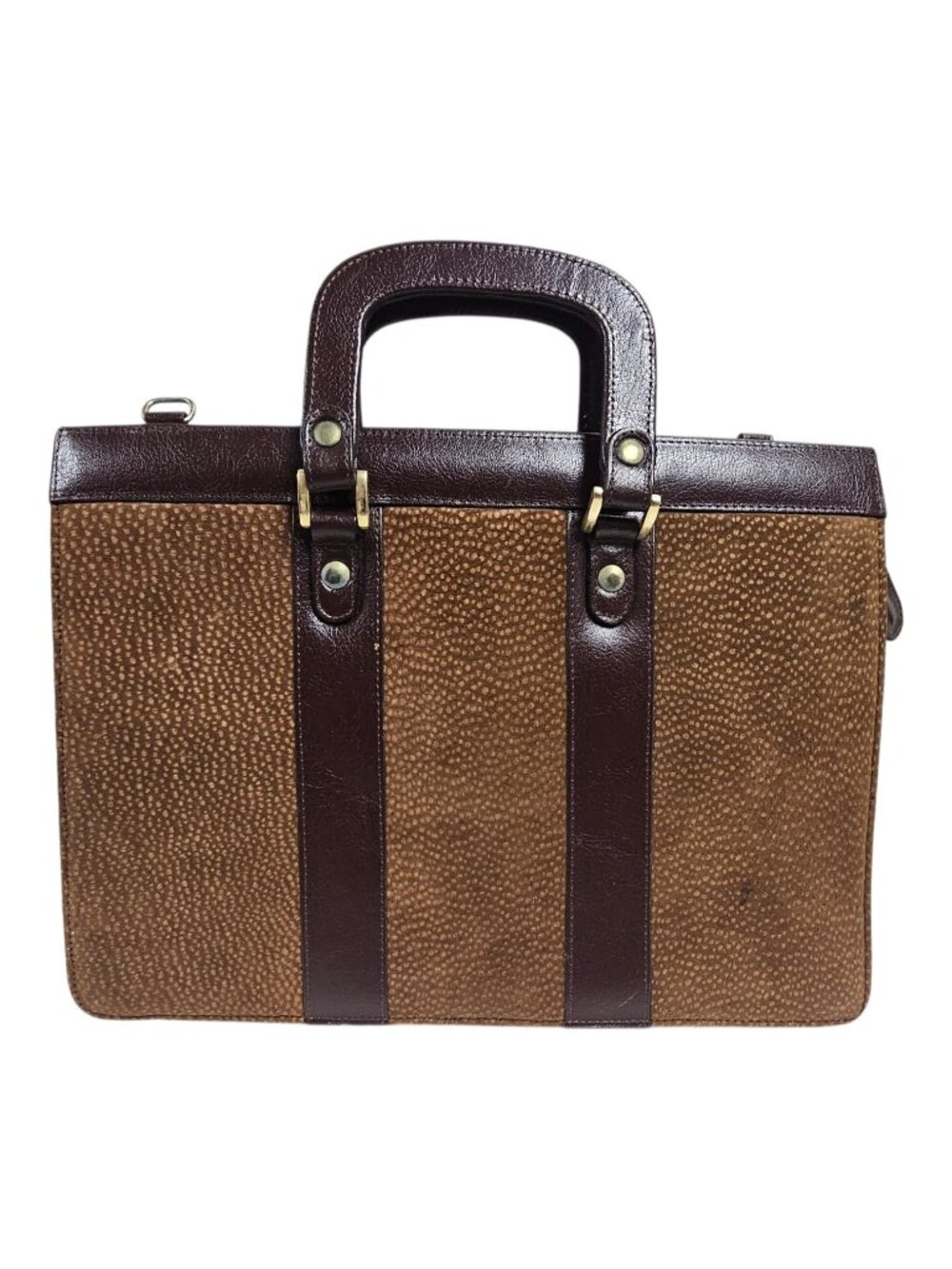 70s "partridge eye" suede leather document case / briefcase